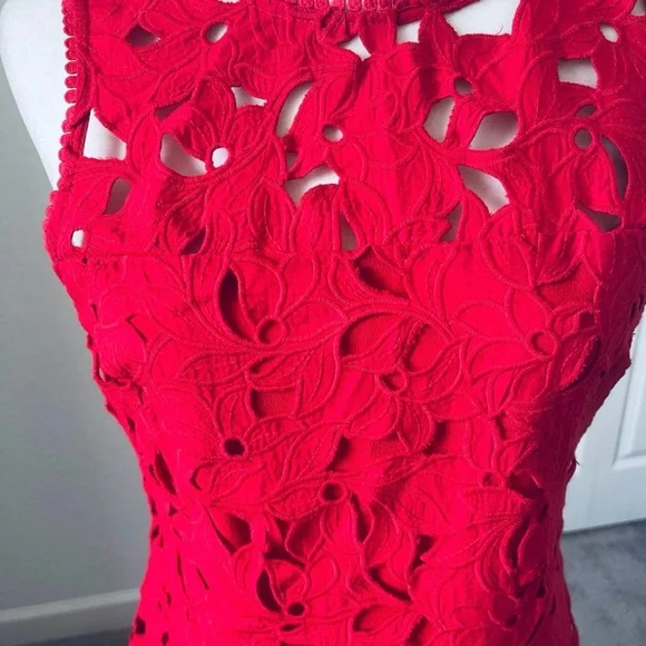 New Shoshanna Red Eyelet Cotton Maxi Dress Size 6 - Picture 5 of 9